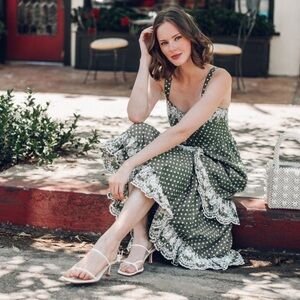 Tularosa Landry Dress In Moss Green Polka Dot